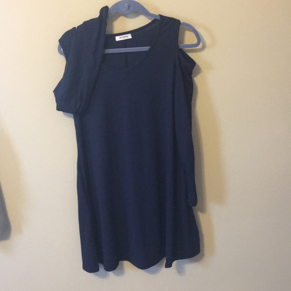 Blue Cold Shoulder Long Sleeved Dress - Picture 2 of 3